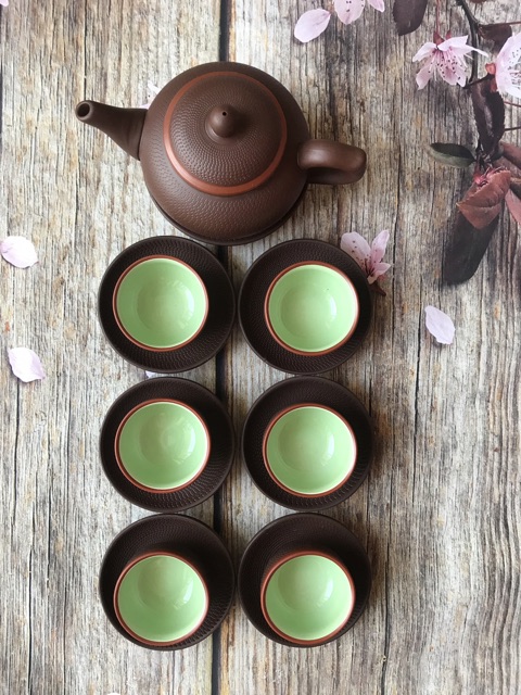 BỘ ẤM TRÀ GANH NÂU TỬ SA BÁT TRÀNG