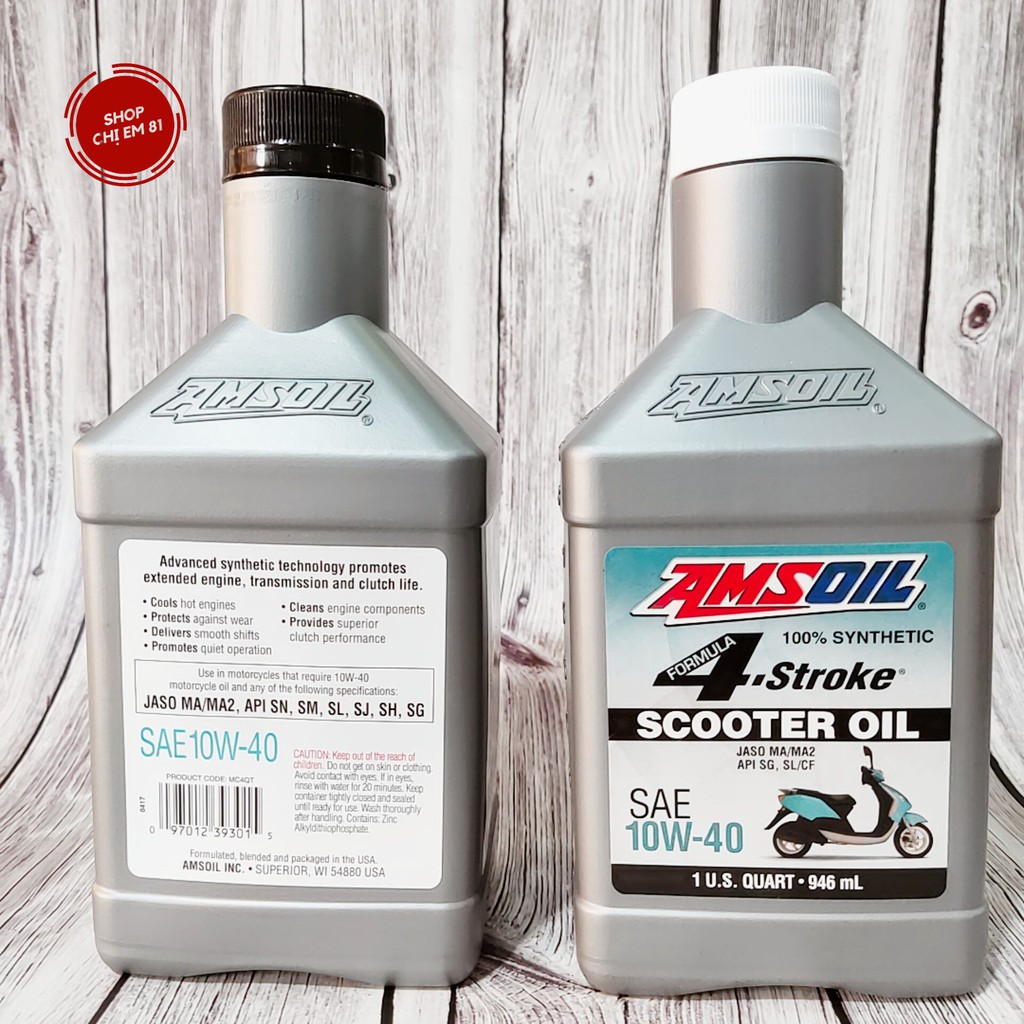 [Dầu nhớt chính hãng] Dầu nhớt xe gắn máy 4T Amsoil 100% Synthetic SAE 10w-40 JASO MA/MA2 946ml