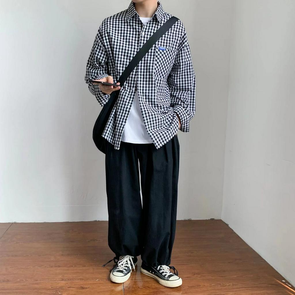 Áo Sơ Mi Tay Ngắn Dáng Rộng Họa Tiết Sọc Caro Phong Cách Hàn Quốc Thời Trang Cho Nam