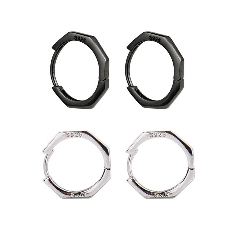 Korean Ladies Silver Earrings / Women Geometric Octagonal Hoop Earrings / Simple Ear Buckle / Students Stud Earrings