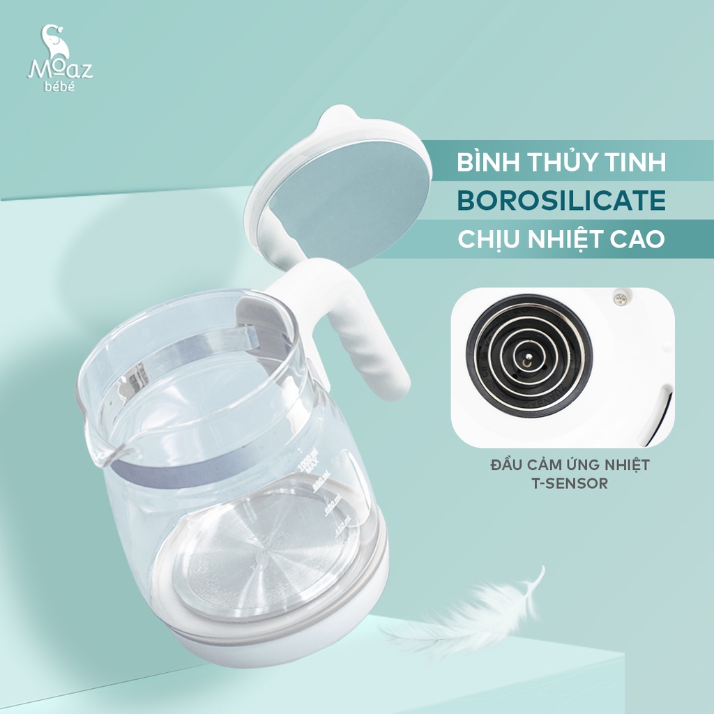 Bình đun nước điều chỉnh nhiệt độ pha sữa Moaz Bebe MB002, 1L khử Clo (mabstore)