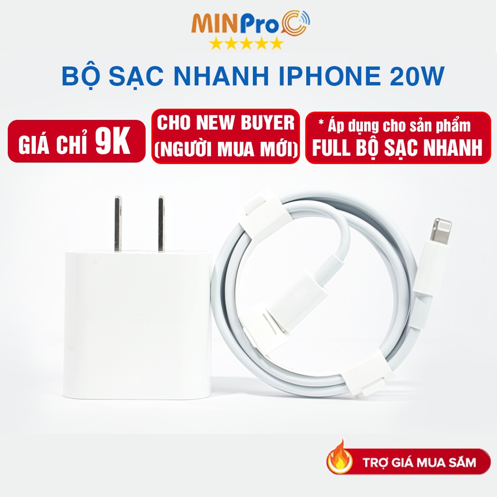 Bộ sạc nhanh 20W cao cấp sử dụng các dòng điện thoại chân sạc lightning bảo hành 12 tháng - MINPRO