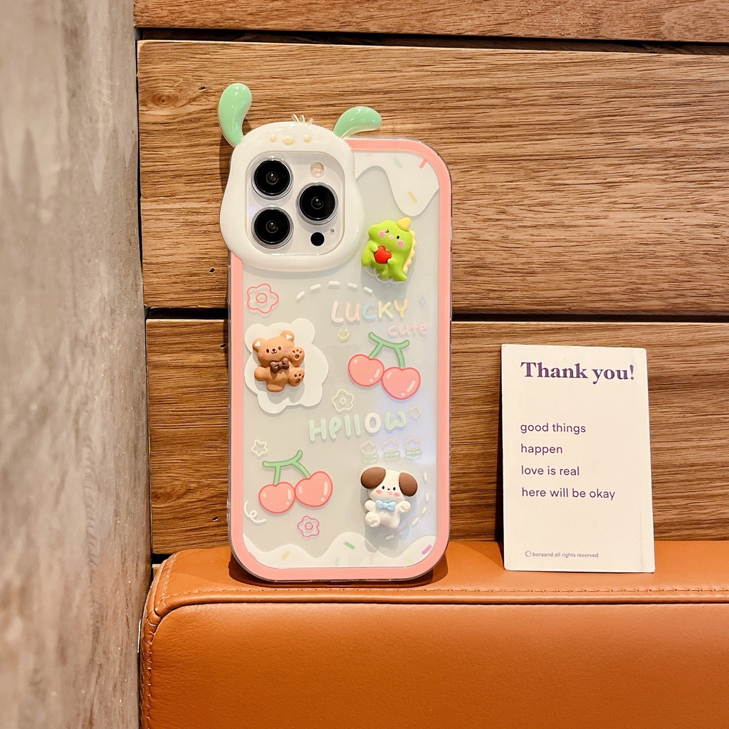 Ốp Điện Thoại TPU Dẻo Trong Suốt Họa Tiết Hoạt Hình Tai Chó 3D Dễ Thương Cho iphone 13 12 11 Pro XS Max XR
