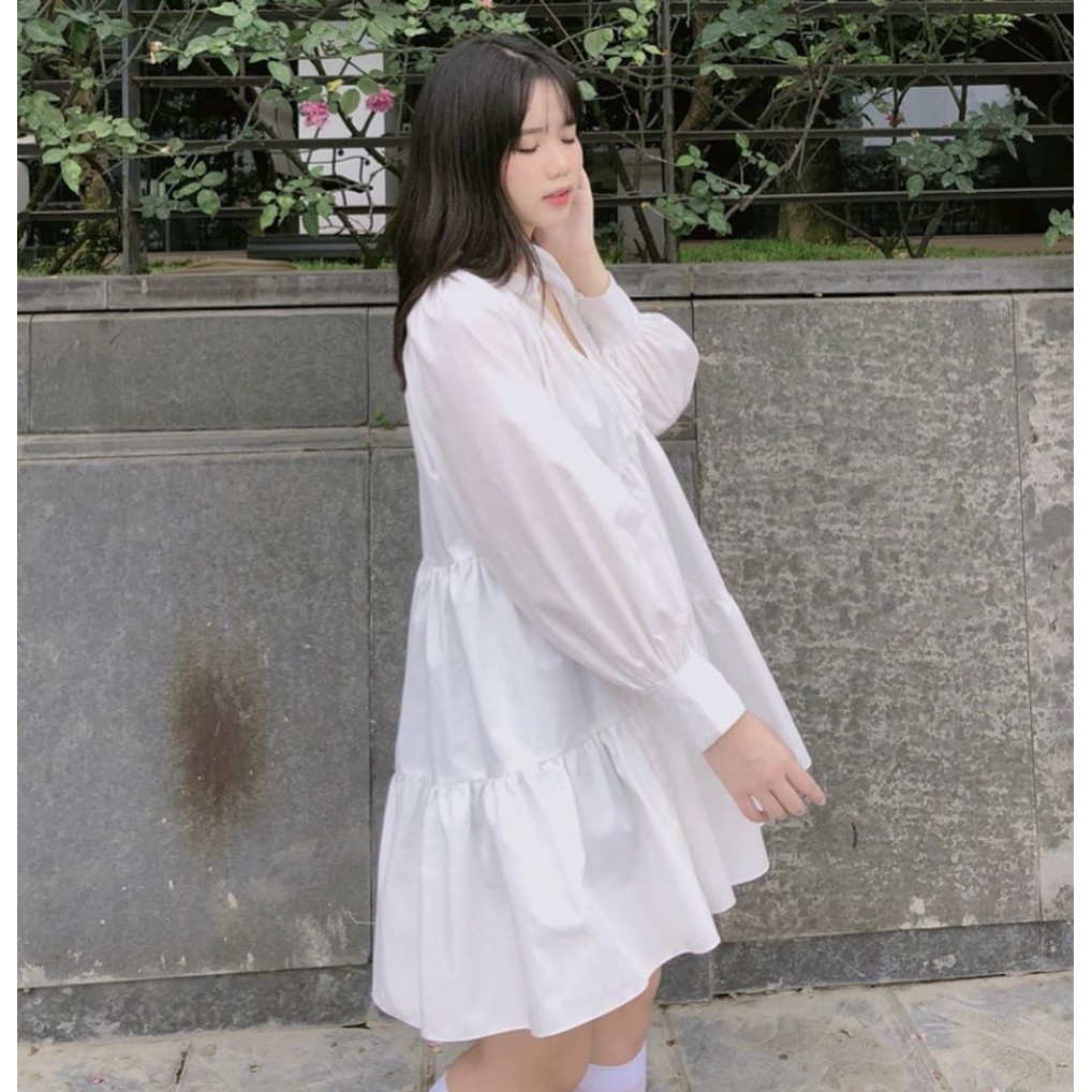 Đầm Suông Cổ Trụ Tầng Babie (TRẮNG) | BigBuy360 - bigbuy360.vn