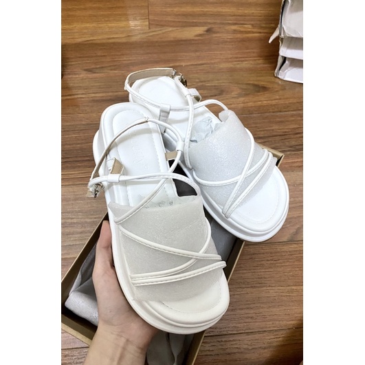 Giày Sandal da phối dây ngang và dây chéo đế 5cm
