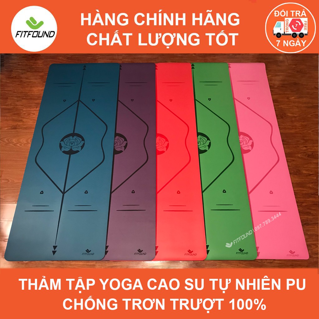 Thảm tập yoga gym cao su Pu chống trơn trượt 100% in định tuyến, hoa , 7 luân xa tặng kèm túi đựng tập thể dục tại nhà