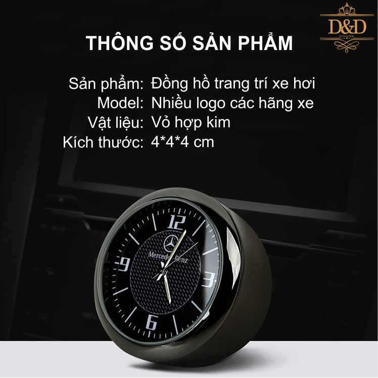 [Có Vinfast] Đồng hồ trang trí xe hơi nhiều logo xe (dán táp lô hoặc gắn cửa gió) - Tặng thêm 1 pin