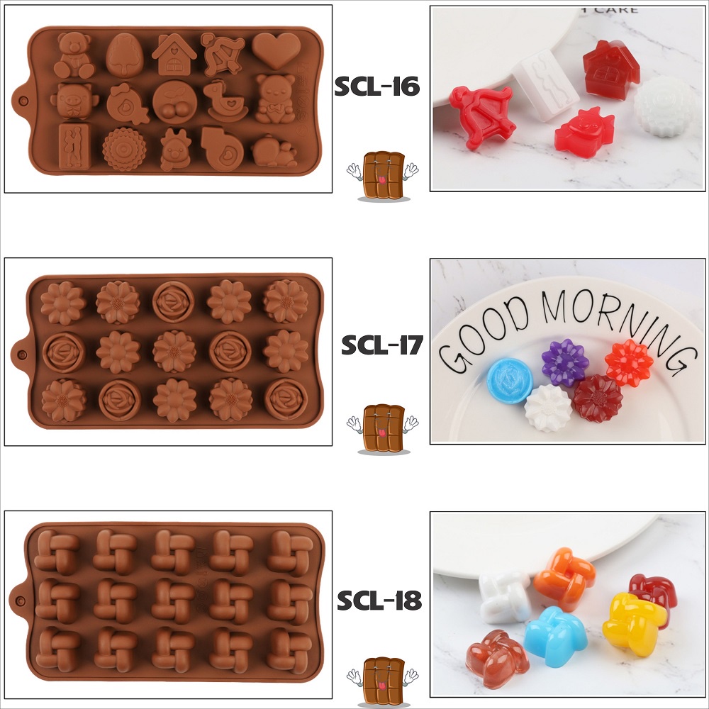 Khuôn Silicon Dụng Cụ Làm Bánh Socola Thạch Râu Câu Nhiều Hình Tim 3D Chữ Hoa Văn Động Vật Chịu Nhiệt Cao - SCL