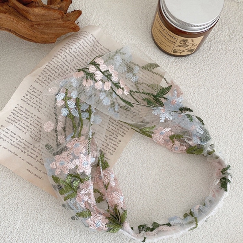 Băng đô tóc lưới thêu hoa nữ tính - Maben