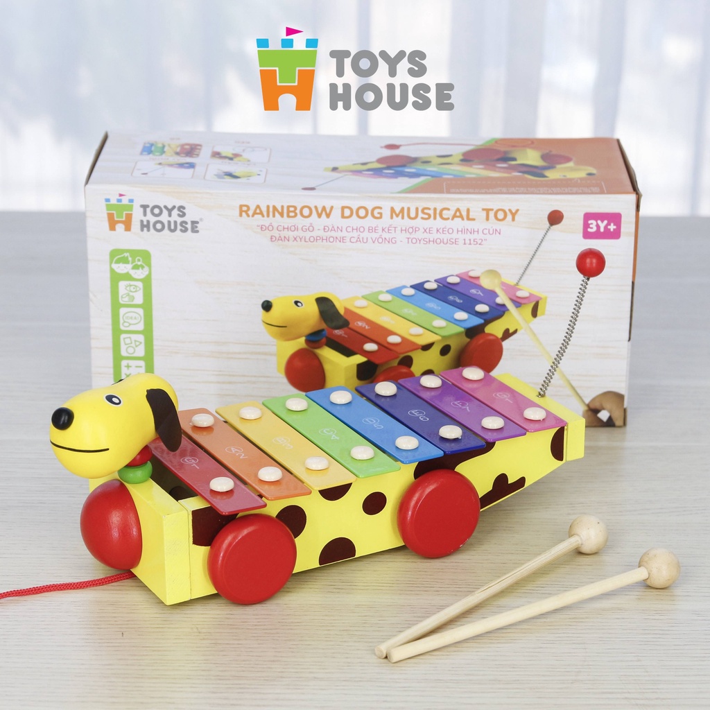 Đồ chơi đàn xylophone 8 phím kết hợp xe kéo hình cún tăng khả năng cảm thụ âm nhạc của trẻ Toyshouse 1152