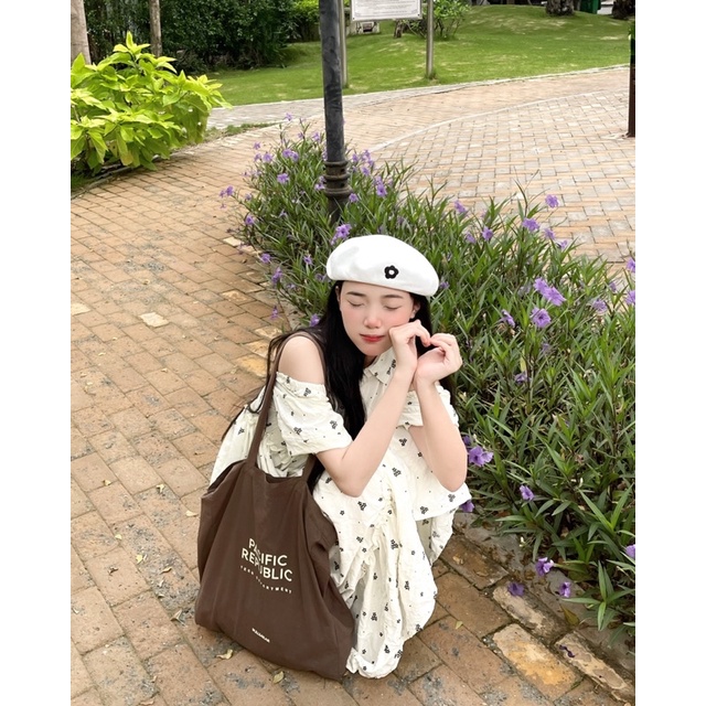 DOTTY DRESS đầm sơ mi khoét vai Ebublio