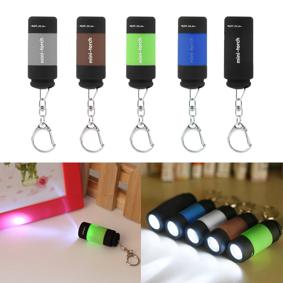 Đèn pin mini 0.5W 25LM sạc USB có móc khóa
