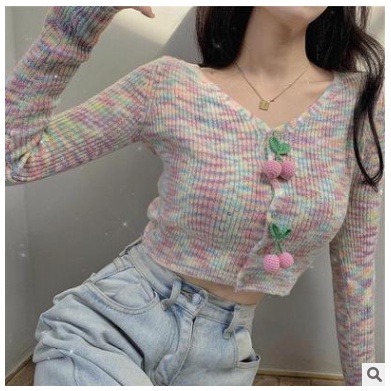 Áo cardigan dáng ngắn cổ V chất liệu len sợi dệt đanh mịn dáng croptop xinh xắn, nhẹ nhàng