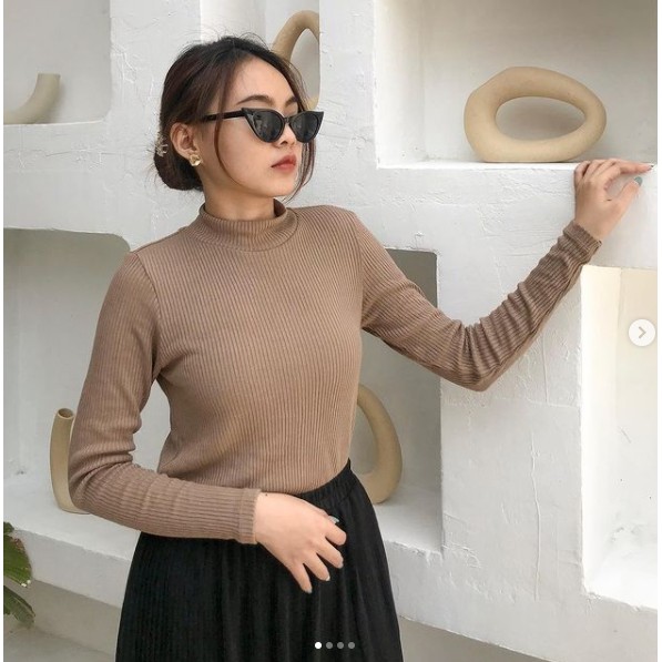 Áo cổ lọ nâu hàn quốc local brand độ mới 99%