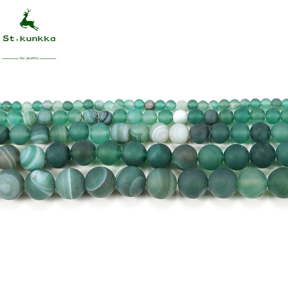 1 Chuỗi Hạt Đá Mã Não Tròn Màu Xanh Lá Cây Kích Thước 4X6X8X10X12Mm