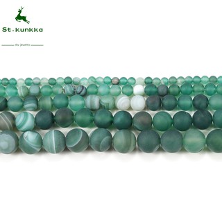 St.kunkka Chuỗi Hạt Đá Mã Não Tròn Màu Xanh Lá Cây Mờ (1 Cái / lot 4X6X8X10X12Mm)