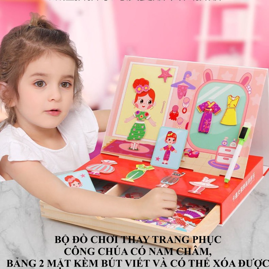 Đồ Chơi Bé Gái Ghép Hình Nhà Thiết Kế Thời Trang Cho Nhân Vật Hoạt Hình Bằng Gỗ Có Nam Châm Và Bảng Viết 2 Mặt