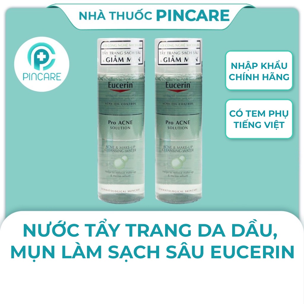 Nước tẩy trang cho da dầu mụn Eucerin ProAcne Solution Acne & Make Up Cleansing Water 200ml - Hàng chính hãng - Nhà thuố