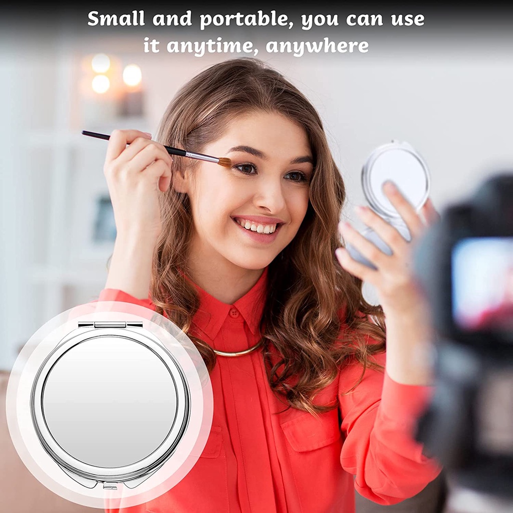 Gương Trang Điểm Mini Bỏ Túi Hình Vuông Bằng Thép Không Gỉ