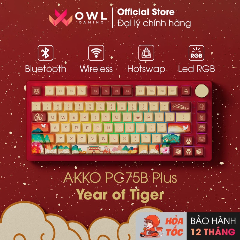 [Mua kèm Deal sốc] Bàn phím AKKO PC75B Plus Year of Tiger (Không dây / Hotswap / Foam tiêu âm / Lubed switch)