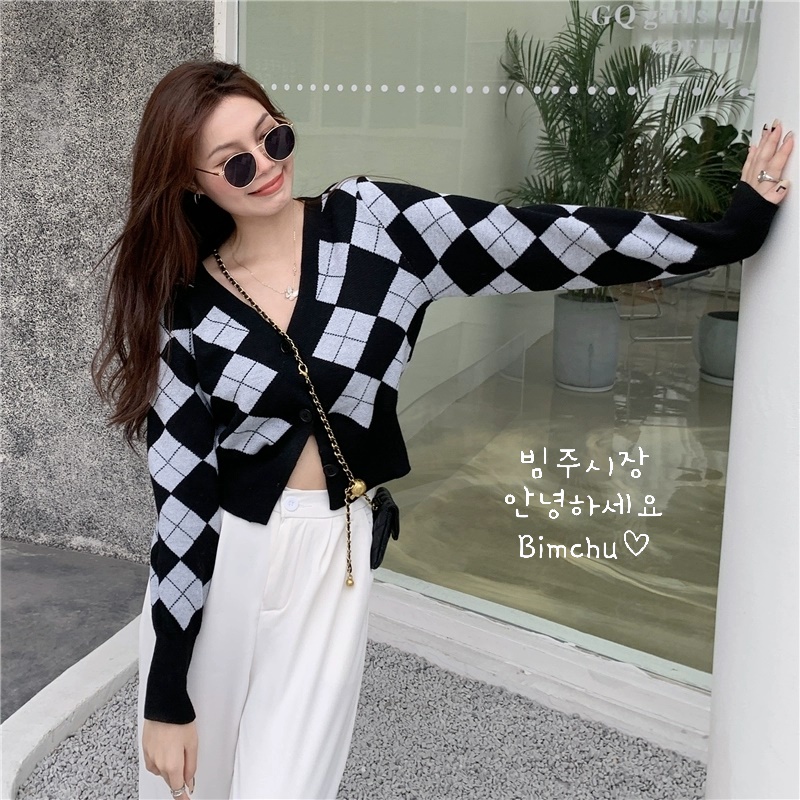 Áo Khoác Len Cardigan Cổ Chữ V Hoạ Tiết Kim Cương Hàng Loại Đẹp - S68 | BigBuy360 - bigbuy360.vn