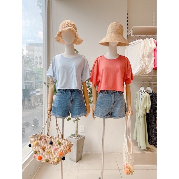 Áo croptop cổ tròn dáng suông nhiều màu MIEU - JM03