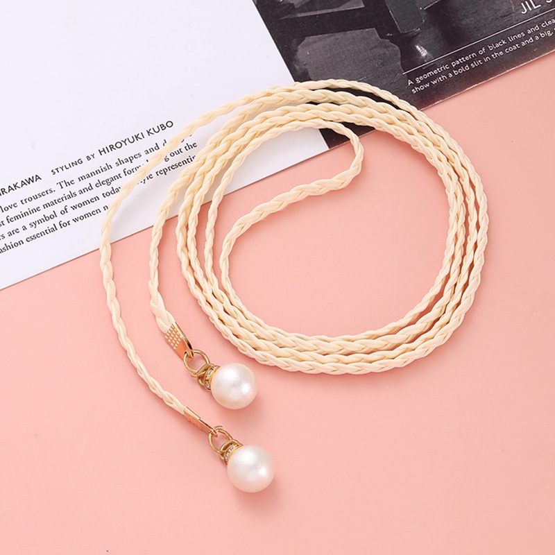 Thắt Lưng Dây Da Bện Đính Ngọc Trai Thời Trang Dành Cho Nữ