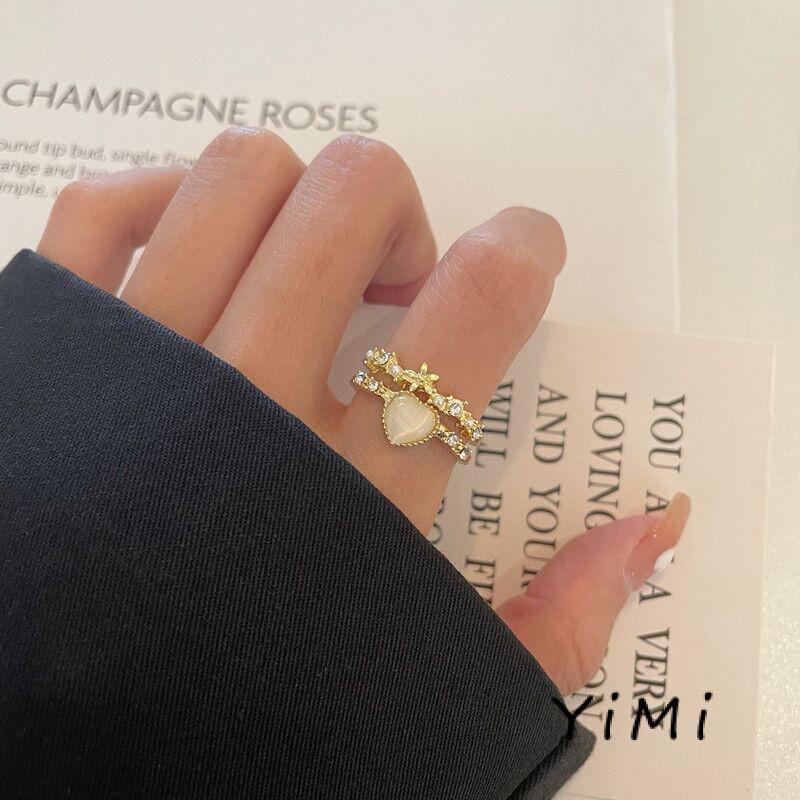 Nhẫn Đính Đá Opal Hình Trái Tim Phong Cách Hàn Quốc Thời Trang