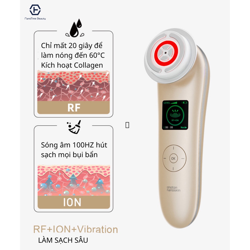 Máy nâng cơ trẻ hoá da 9in1 NanoTime F81E HTBeauty công nghệ Nano Photon RF, EMS, Sóng siêu âm kết nối app thông minh