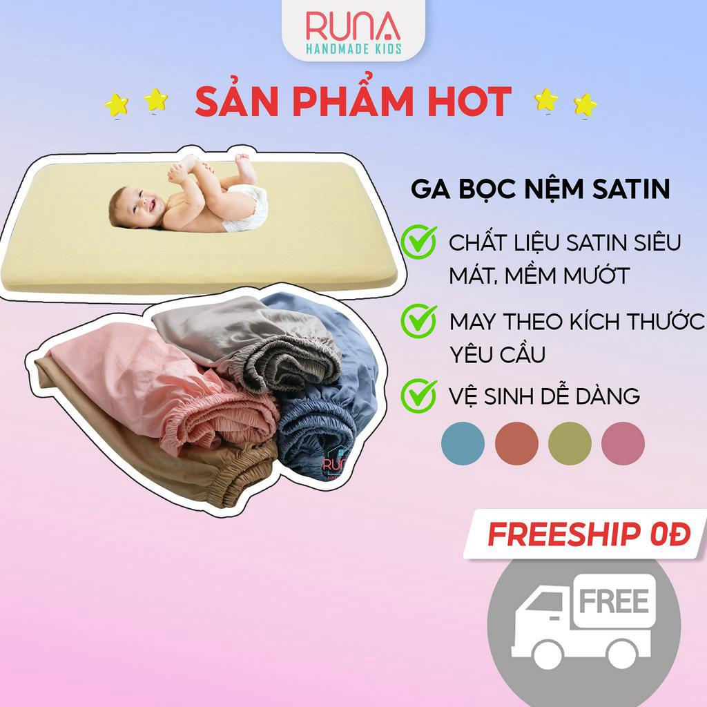 Ga cũi cho bé ga trải giường cho bé Runa Kids chất liệu Satin cao cấp mềm mướt siêu thoáng mát nằm mùa hè an toàn cho da