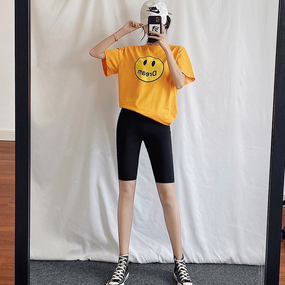 Quần legging ngố nữ nâng mông dày dặn chất vải cotton co giãn đen - Quần ngố lửng nữ tập gym dáng ôm body mặc thể thao