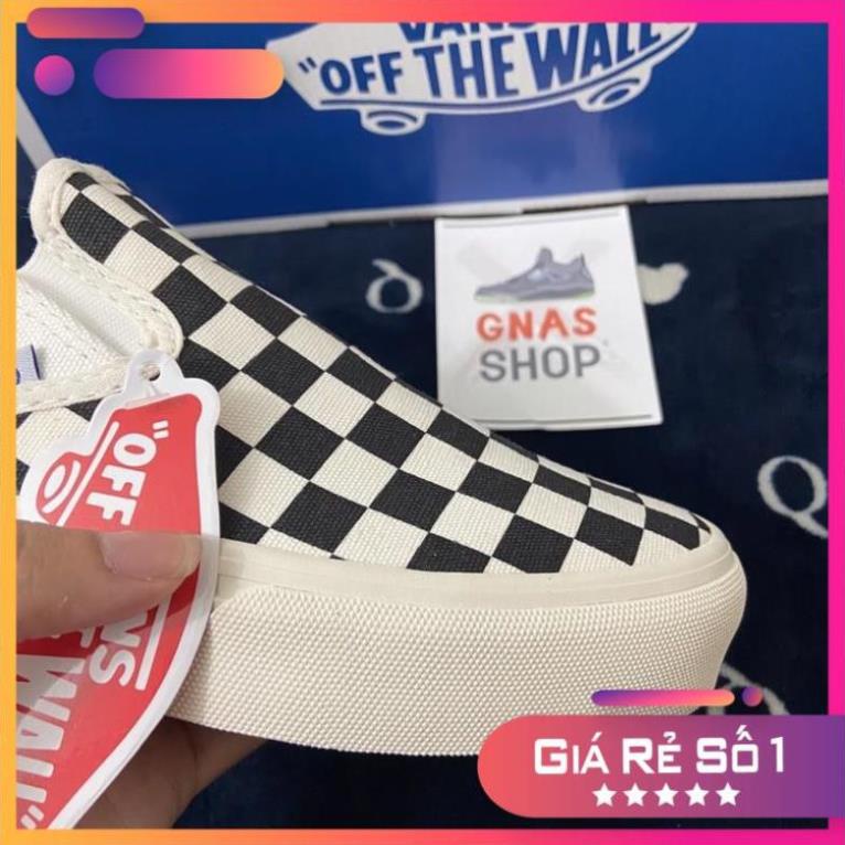 Giày thể thao lười slip on caro vault đen trắng nam nữ không dây -Za`