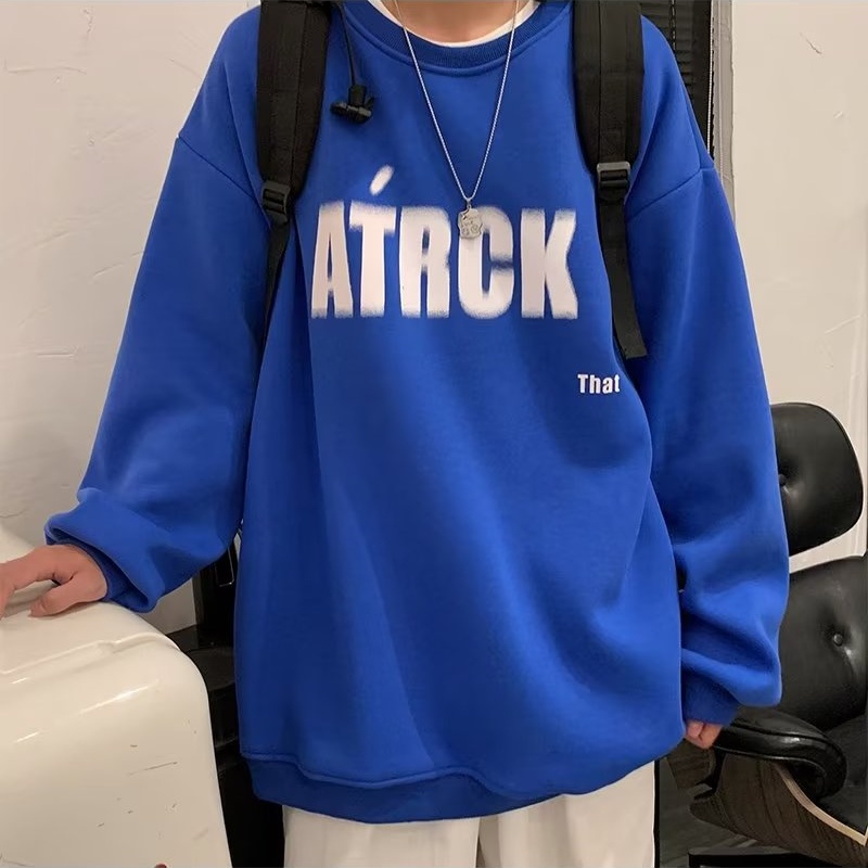 Áo Sweater Lông Cừu Cổ Tròn Dáng Rộng In Chữ Thời Trang Thu Đông Hàn Quốc Cho Nam Và Nữ