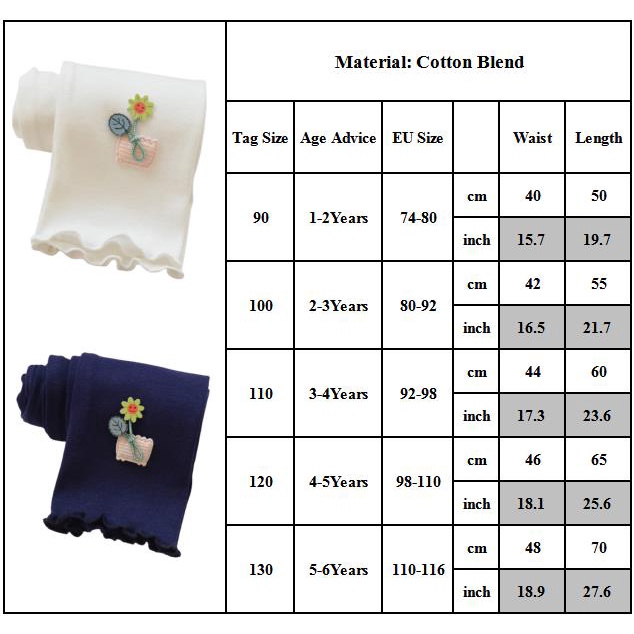 Quần legging cotton pha co giãn thoải mái đính hoa dễ thương thời trang cho bé gái