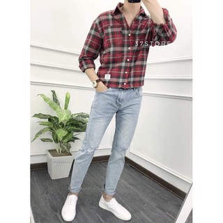 Áo sơ mi nam dài tay kate lụa caro Thời trang Hàn Quốc