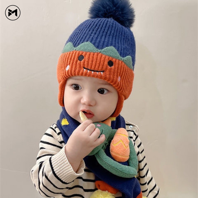 Mũ Len Kèm Khăn Choàng Cổ Dễ Thương Cho Bé 6 Tháng - 7 Tuổi