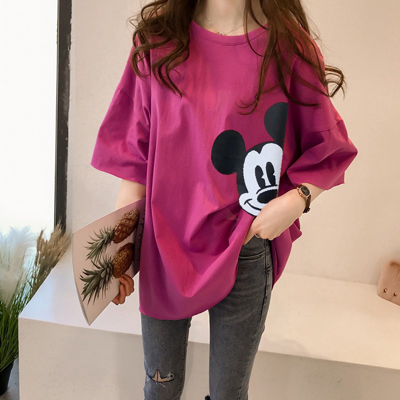 NRVP Áo thun dáng rộng in hình hoạt hình tay ngắn dành cho nữ