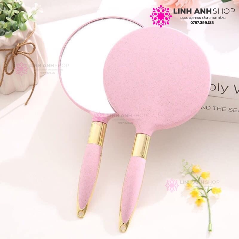 Gương Cầm Tay Hàn Quốc Gương Vintage Dáng Tròn Mini Makeup Phun Xăm