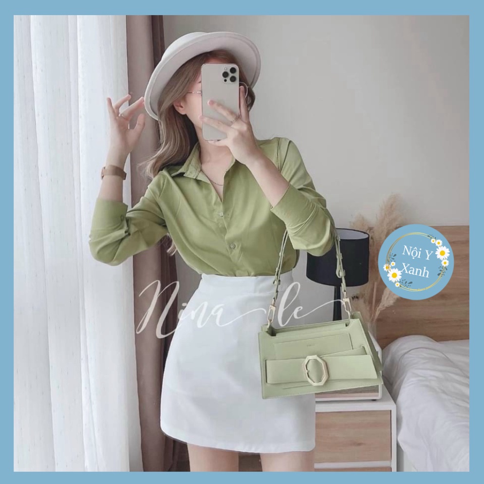 Sét Bộ Áo Sơ Mi Xanh Mix Với Chân Váy Trắng Siêu Thanh Lịch Giản Dị Dành Cho Các Tình Yêu Công Sở nội y xanh