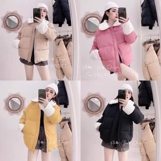 Áo khoác phao nữ TEMA - áo phao nữ Hàn quốc béo đại hàn dày dặn form rộng cổ lông tay lông cực ấm 2021