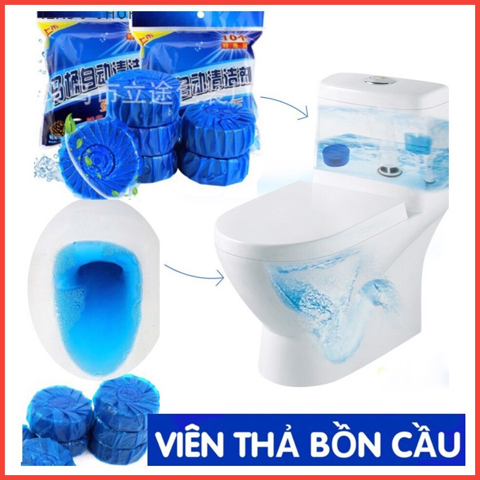 Gói 10 viên thả bồn cầu, viên tẩy toilet xanh 500g khử mùi, diệt khuẩn, tẩy sạch vết bám bẩn tiện lợi, dễ sử dụng