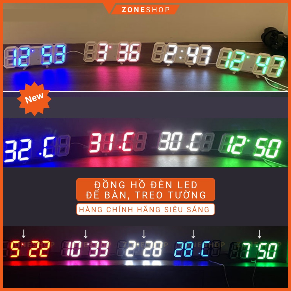 Đồng Hồ LED 3D Để Bàn, Treo Tường Thông Minh ZONEHOUSE Smart Clock Với Chức Năng Báo Thức, Nhiệt Độ, Cảm Biến [ZONESHOP]