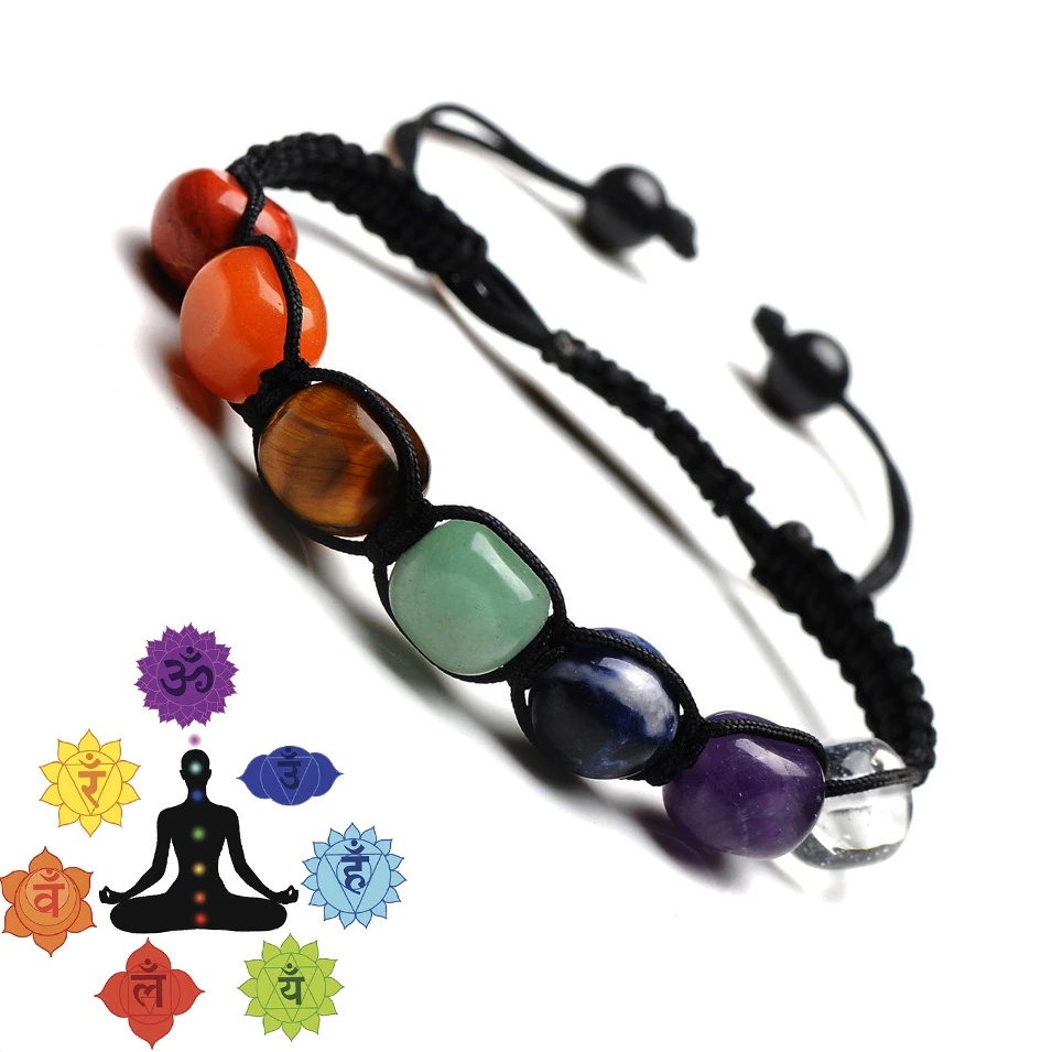 1 Pc Adjustable Natural Stone Reiki Healing Crystal 7 Chakra Yoga Braided Bracelet