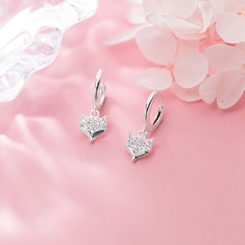 KhuyênTai Bạc Nữ MIRASON Mặt Hồ Ly Nạm Đá Cao Cấp Mang Lại May Mắn MBT232 - Bông Tai, Hoa Tai Nữ Bạc