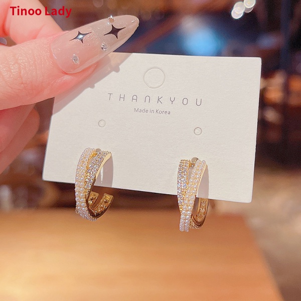Bông Tai Hình Học Đính Ngọc Trai Bằng Bạc 925 Thời Trang Sang Trọng Cho Nữ