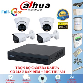 Trọn Bộ Camera Dahua 2.0MP Có màu ban đêm, Có Mic thu âm Full HD 1080P, 1/2/3/4 mắt camera full phụ kiện lắp đặt
