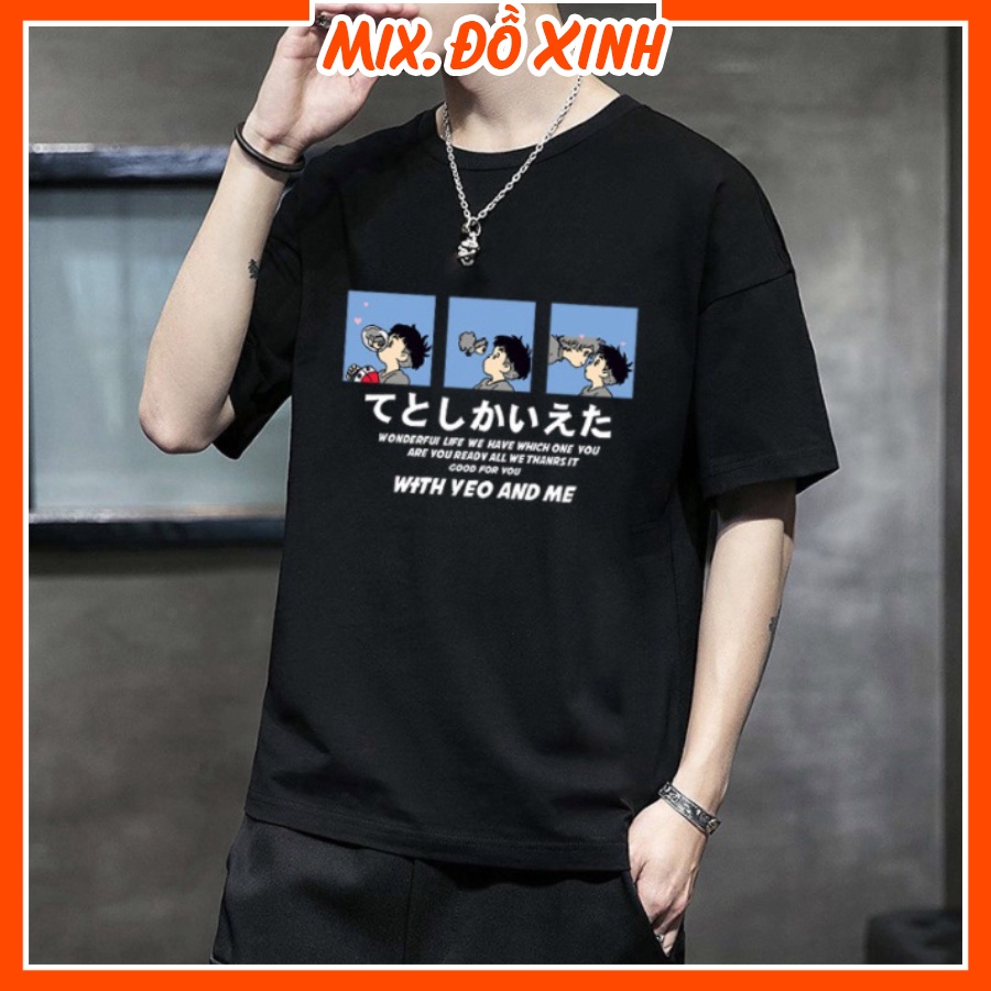 Áo thun nam nữ unisex form rộng tay lỡ Thu Hà chất liệu mềm mát co giãn in chữ With Yeo And Me