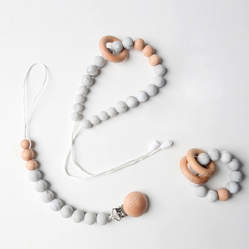 Set 3 Dây Đeo Cổ / Vòng Đeo Tay / Núm Vú Giả Bằng Silicon Không BPA DIY Giá Đỡ