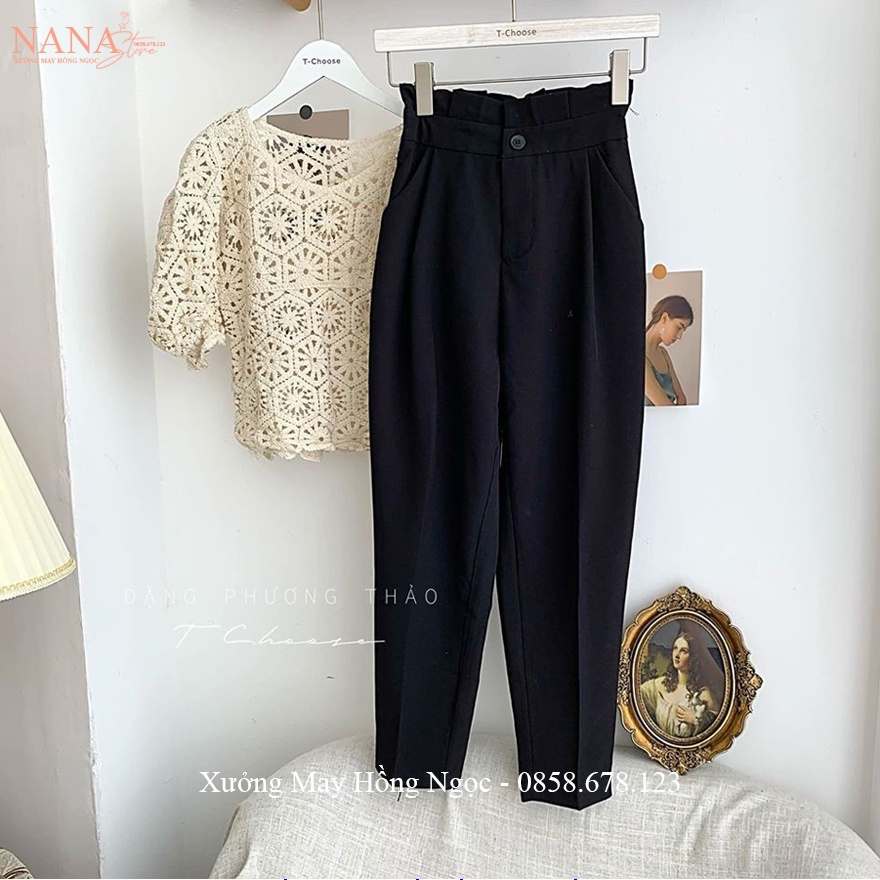 Quần baggy nữ cạp cao đi học làm công sở màu Đen dáng quần tây nữ lưng cao đi học chất vải tuyết mưa co giãn nhẹ đáy cao