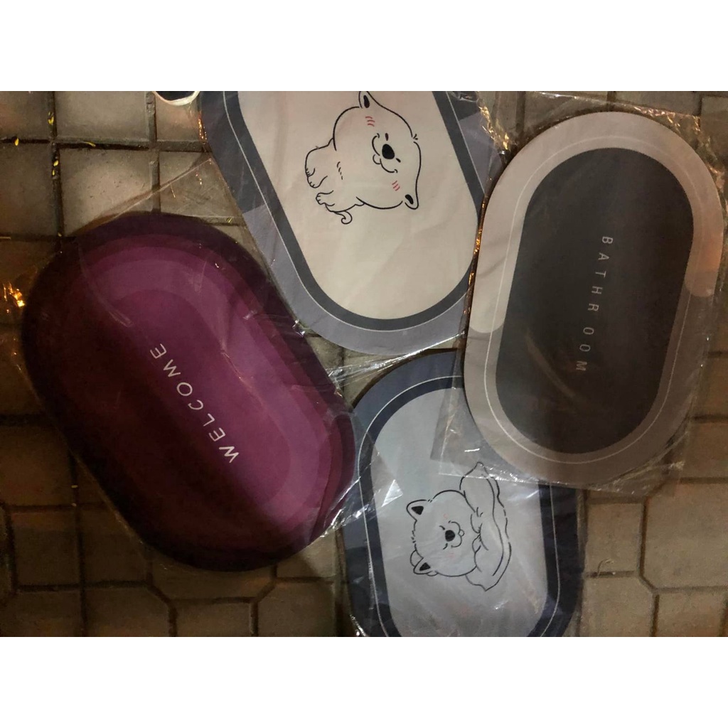 Thảm lau chân hình oval siêu thấm hút, khô chân nhanh, chống trơn trượt để nhà tắm nhà bếp